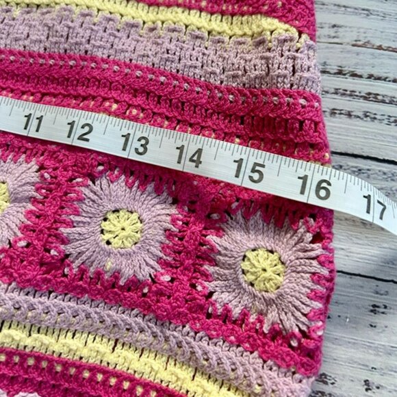 New In Brand Boho Beachy Pink and Yellow Crochet Crop Top Flowers - Picture 3 of 5